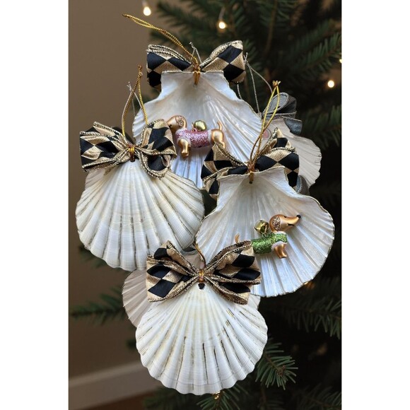 Handmade Dachshund Christmas Ornament x 4 | Seashell Coastal Decor - Picture 4 of 5